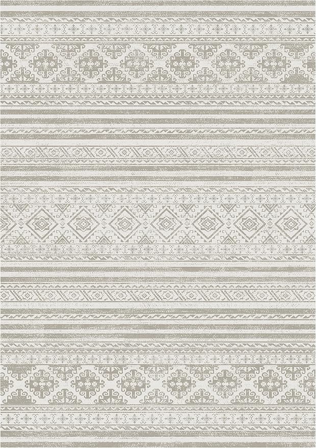 RUGSURE Washable Area Rugs 8' x 10' - 1/6 Thick - Moroccan-Inspired -Stain & Water Resistant Non-Slip - Resistant Rug for Living Room, Bedroom, Nursery, Pet & Child Friendly (Grey)