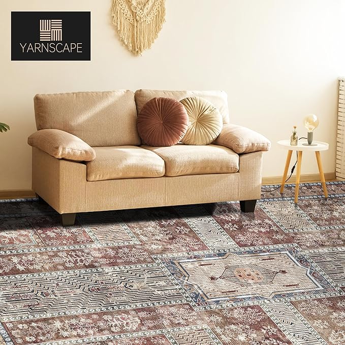 Vintage 3' x 5 ' Washable Area Rug - Stylish Indoor Rug for Living, Dining or Bedroom - Lightweight Carpet with Non-Slip Backing - Foldable for Easy Placement and Maintenance - Rust