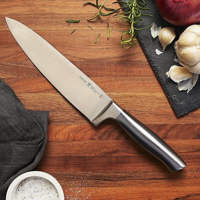 HENCKELS Graphite 4-pc Starter Knife Set, 8" Chef Knife, 5-in. Serrated Utility, 3-in. Paring Knife, and Handheld Sharpener