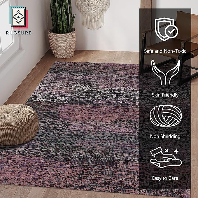 RUGSURE Washable Area Rug - 1/6 Thick - Stain & Water Resistant Non-Slip - Resistant Rug for Living Room, Bedroom, Nursery, Pet & Child Friendly, Vintage Charm Area Rugs (Burgundy, 4' x 6')