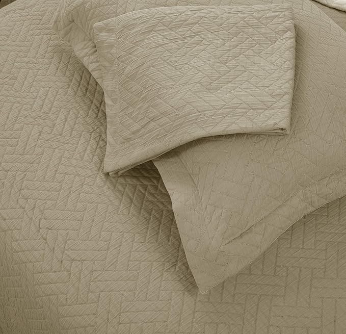 Threadmill Cotton King Pillow Shams Set of 2 | Luxury All-Season 100% Cotton Pillow Covers | Criss Cross Lightweight, Soft, Cozy Decorative Bed Pillow Shams | Beige