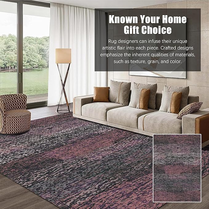 RUGSURE Washable Area Rug - 1/6 Thick - Stain & Water Resistant Non-Slip - Resistant Rug for Living Room, Bedroom, Nursery, Pet & Child Friendly, Vintage Charm Area Rugs (Burgundy, 6' x 9')