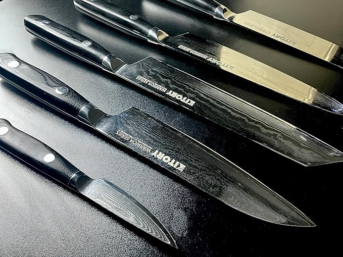 Kitory Damascus Santoku Knife 7", for bigger or larger hands, Kitchen Knife with VG10 67 Layers Super Steel- Black G10 Handle-Gift Box Included, 2024 Gifts For Women and Men