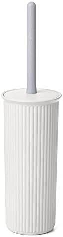 Superio Ribbed Collection - Decorative Plastic Toilet Bowl Brush and Holder Set, White Smoke (1 Pack) Cleaner Scrubber for Bathroom