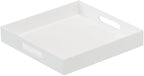 Glossy White Sturdy Acrylic Serving Tray with Handles-12x12 Inch-Serving Coffee,Appetizer,Breakfast,Butler-Kitchen Countertop Tray-Makeup Drawer Organizer-Vanity Table,Ottoman Tray-Decorative