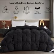 SNOWMAN Premium Down Comforter Queen Size, Luxurious All Season Duvet Insert with Cotton Blended Fabric, 37oz Fill Weight Pinch Pleat Design Hotel Bedding Comforter (Black,90"x90")