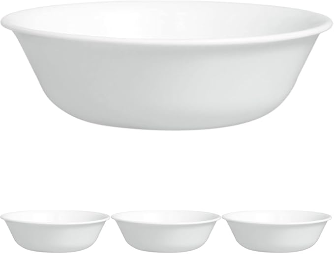 Corelle Vitrelle 4-Pieces 18-Oz Soup/Cereal Bowls Chip & Crack Resistant Glass Dinnerware Set Bowls, Winter Frost White (Pack of 4)