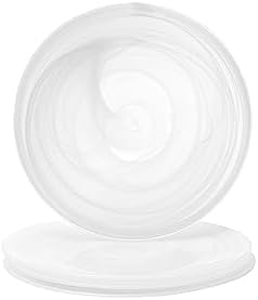 Vikko Lunch Plates, Set of 4 White Alabaster Plates, 8.5" Plate with Marbelized, Swirl Design, Elegant Glass Entrée Plate, Dishwasher Safe