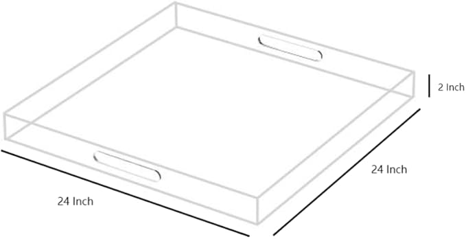 Clear Sturdy Acrylic Serving Tray with Handles-24x24Inch-Serving Coffee,Appetizer,Breakfast,Butler-Kitchen Countertop Tray-Makeup Drawer Organizer-Vanity Table,Ottoman Tray-Decorative Tray