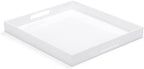 White Acrylic Large Ottoman Tray with Handles 18"x18"x2" Spill Proof Serving Tray Rubber Boot Organizer Tray Decorative for Living Room Bedroom Kitchen Entryway Coffee Table Countertop