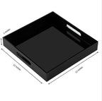 Glossy Black Sturdy Acrylic Serving Tray with Handles - 12x12 Inch Multipurpose Tray for Coffee, Appetizers, Breakfast, and More