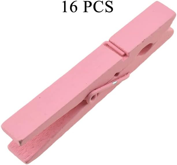 HAHIYO Pink Wooden Clothes Pins Clothespins Small Aviod Fall Apart 2.87 Inches Length 16 Pack Strong Springs No Rust No Discoloration for Laundry Bathroom DIY Craft Photos Food Opened Bags