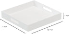 Glossy White Sturdy Acrylic Serving Tray with Handles-12x12 Inch-Serving Coffee,Appetizer,Breakfast,Butler-Kitchen Countertop Tray-Makeup Drawer Organizer-Vanity Table,Ottoman Tray-Decorative
