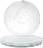 Vikko Charger Plates, Set of 6 White Alabaster Dinner Plates, 13" Plate with Marbelized, Swirl Design, Elegant Glass Charger, Dishwasher Safe