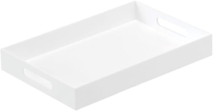 Glossy White Sturdy Acrylic Serving Tray with Handles-10x15Inch-Serving Coffee,Appetizer,Breakfast,Butler-Kitchen Countertop Tray-Makeup Drawer Organizer-Vanity Table,Ottoman Tray-Decorative