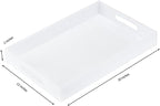Glossy White Sturdy Acrylic Serving Tray with Handles-12x20 Inch-Serving Coffee Appetizer Breakfast-Kitchen Countertop Makeup Drawer Organizer-Vanity Table Ottoman Decorative Tray