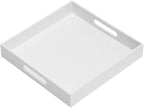 Glossy White 21"X21"X2" Decorative Tray Extra Large Sturdy Acrylic Serving Tray with Handles Countertop Organizer Tray for Ottoman Kitchen Bathroom Office Bar Decorative Tray