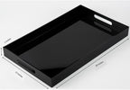 Glossy Black Sturdy Acrylic Serving Tray with Handles-12x20Inch-Serving Coffee,Appetizer,Breakfast,Butler-Kitchen Countertop Makeup Drawer Organizer-Vanity Table Ottoman Decorative Tray