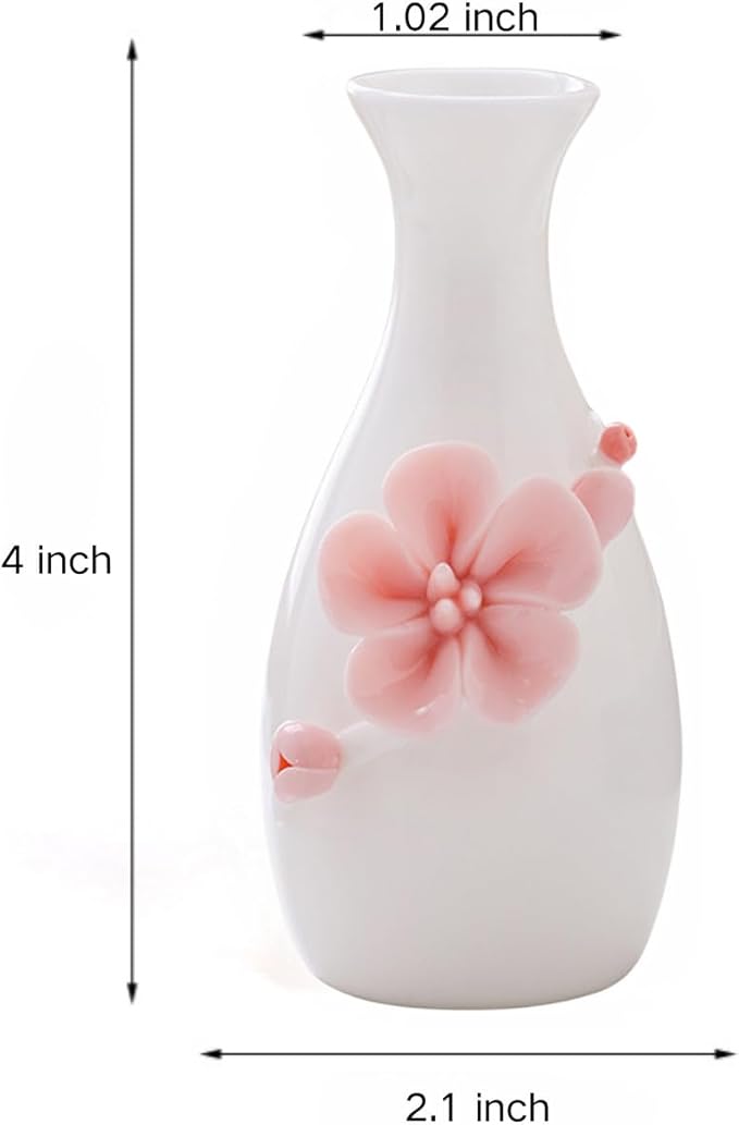 Handmade Ceramic Small vase Creative mini vase Home Decoration Ornament with 3D Floral Design (3D Flowers-Plum blossom1PCS)