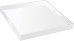 20×20 Inches Oversize Extra Large Sturdy Glossy White Acrylic Serving Tray King Size Decorative Big Ottoman Trays with Cut Out Handles Water Proof Bed Tray Coffee Counter Top Organizer