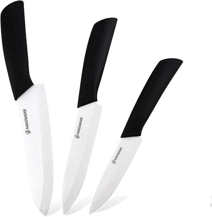Classic 3PCS Ceramic Knife Set with Cover, Super Sharp Never Rust Healthy (6" Ceramic Chef Knife, 5" Solution Knife，4 "Classic Paring Knife)