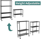 Himimi 6-Tier Storage Shelf Units, Adjustable Wire Shelving with Wheels, Metal Shelves with Stainless Side Hooks, Free Standing Shelving for Laundry Bathroom Kitchen Pantry Closet, Black