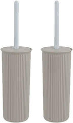 Superio Plastic Toilet Bowl Brush and Holder Set, Decorative Cleaner Scrubber for Bathroom (2, Taupe)