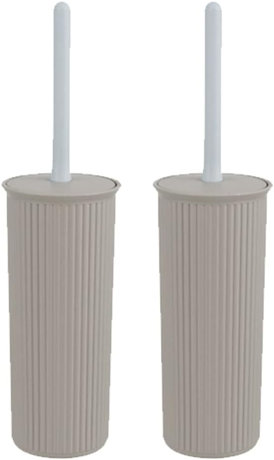 Superio Plastic Toilet Bowl Brush and Holder Set, Decorative Cleaner Scrubber for Bathroom (2, Taupe)