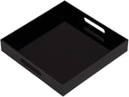 Glossy Black Sturdy Acrylic Serving Tray with Handles - 12x12 Inch Multipurpose Tray for Coffee, Appetizers, Breakfast, and More