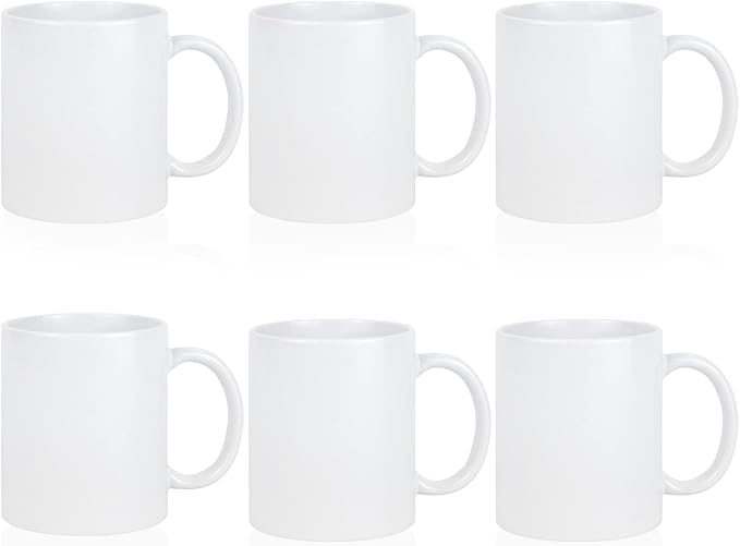 Sublimation Blank Ceramic Coffee Mugs Set of 6 Pcs White Mugs 11 oz Porcelain Espresso Cups Sublimation Mugs Blank DIY for Coffee Soup Tea Milk Latte Hot Cocoa etc