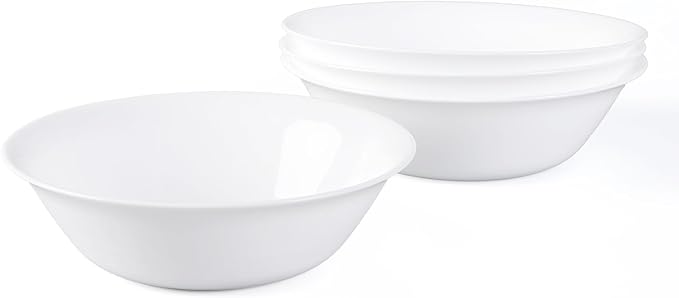 14 OZ (16 OZ MAX) White Opal Glass Cereal Bowl Set of 4, 6.5 inch Dishwasher & Microwave Safe Round Bowls for Soup, Salad and Rice