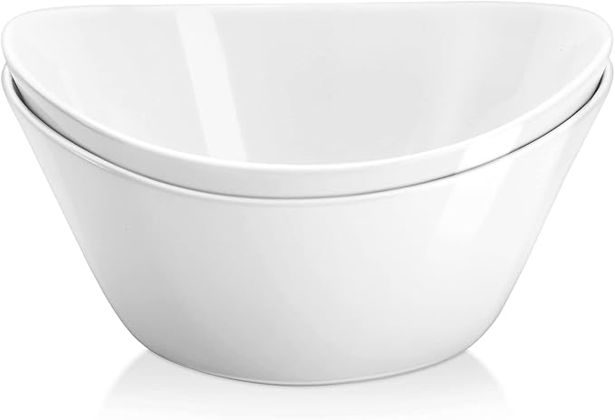 Yedio Salad Bowls Set, 48 Ounces Porcelain Serving Bowls for Kitchen, Large White Bowls for Soup, Oatmeal, Pasta, Snacks, Set of 2, Microwave Dishwasher Safe
