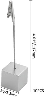 10Pcs Cube Base Memo Clip Holder Stand with Alligator Clip Clasp for Displaying Pictures Number Menu Name Card Holder (Silver)