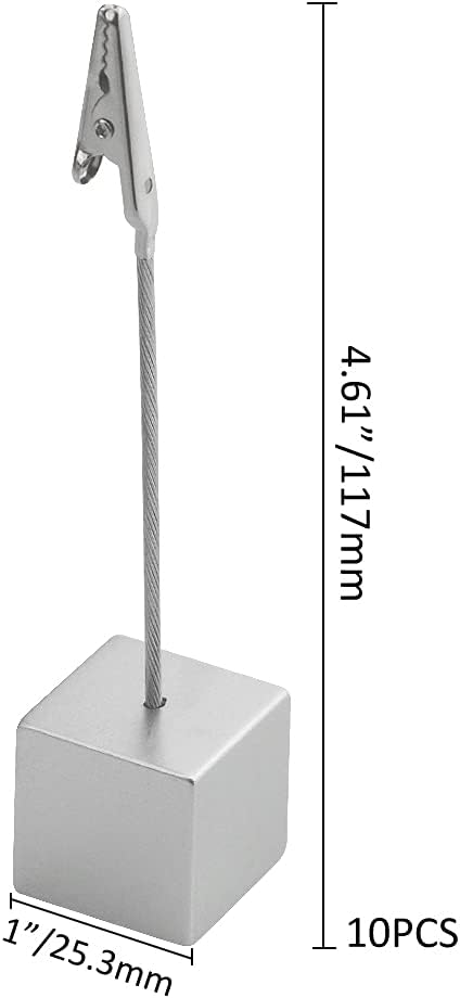 10Pcs Cube Base Memo Clip Holder Stand with Alligator Clip Clasp for Displaying Pictures Number Menu Name Card Holder (Silver)