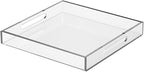 NIUBEE Acrylic Serving Tray 15x15 Inches -Spill Proof- Clear Decorative Tray Organiser for Ottoman Coffee Table Countertop with Handles