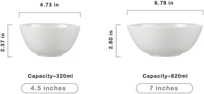 11 OZ Ceramic Soup Bowls for Kitchen White Diamond, Ultra light Set of 4 Perfect for Soup Bowls for Kitchen, Ramen Bowl, for Oatmeal, Fruit,Salad and Rice Bowl, Dishwasher & Microwave Safe (4.73 INCH)