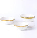 Stone Lain Florian Porcelain 3-Piece Round Bowl Service Set, White with Gold Rim