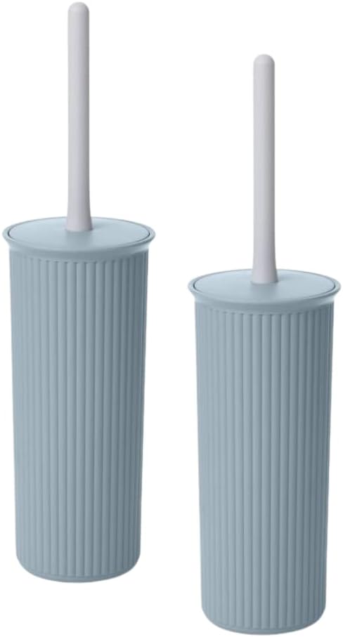 Superio Decorative Plastic Toilet Bowl Brush and Holder Set, Cleaner Scrubber for Bathroom (2, Stone Blue)