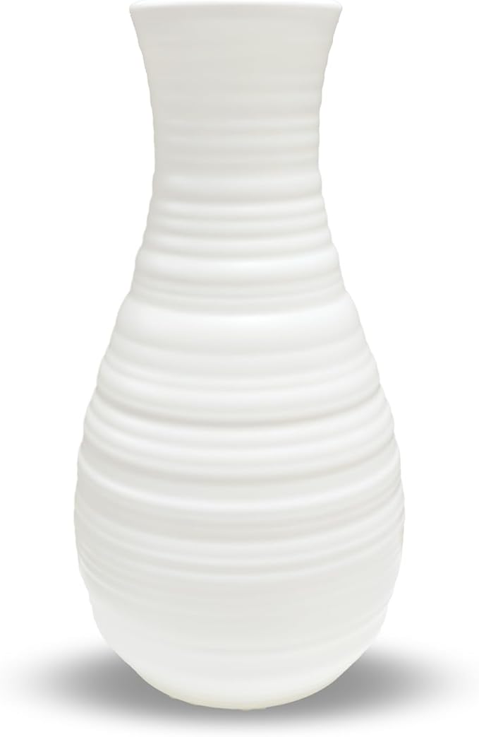 Small White Plastic Flower Vase - Dired/Fake Flower Decorative Modern Floral Vase, Ceramic Look Unbreakable Plastic Vase Minimalism Style for Table Shelf Home Decor Flower Vase Centerpieces