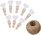 100 Pcs White Mini Wooden Heart Clothespins 3.5 cm with Spring Wooden Photo Paper Pegs Craft Clips for Wedding Party Decor with 100 Feet Jute Twine