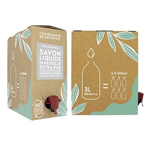 Compagnie de Provence Savon de Marseille Extra Pure Liquid Soap, Cotton Flower, 101.4 Fl Oz Eco Refill