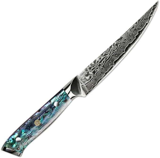 Steak Knives Set of 8 Damascus Steak Knife Set 5-Inch, Forged German Steel Full Tang Handle Straight Edge Dinner Knives, Razor-Sharp, Steel Blade AUS-10V with Abalone Shell Resin Handle