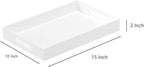 Glossy White Sturdy Acrylic Serving Tray with Handles-10x15Inch-Serving Coffee,Appetizer,Breakfast,Butler-Kitchen Countertop Tray-Makeup Drawer Organizer-Vanity Table,Ottoman Tray-Decorative