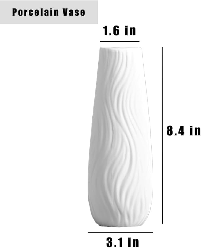 White Ceramic Vase, 8.4" H, Artistic Flower Vase Classic Style for Fireplace Bedroom Kitchen Living Room Centerpieces Office Desk, Fit for Holding Dried Flowers, Fresh Flowers, Artificial Flowers