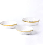 Stone Lain Florian Porcelain 3-Piece Round Shallow Bowl Service Set, White wit Gold Rim
