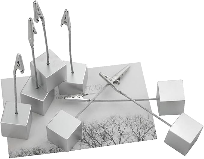 10Pcs Cube Base Memo Clip Holder Stand with Alligator Clip Clasp for Displaying Pictures Number Menu Name Card Holder (Silver)