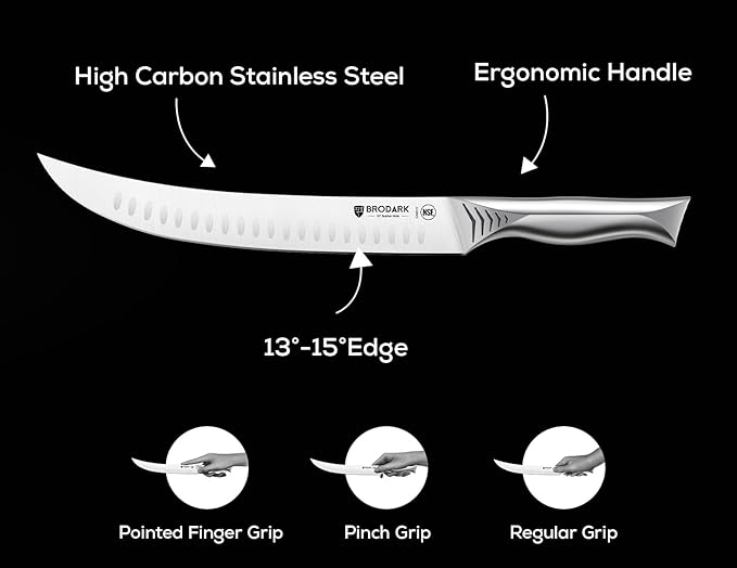BRODARK Butcher Knife - 10" Curved Breaking Knife for Meat Cutting - High Carbon Stainless Steel, One Piece Design Scimitar Knives - NSF Certified, Shark Series