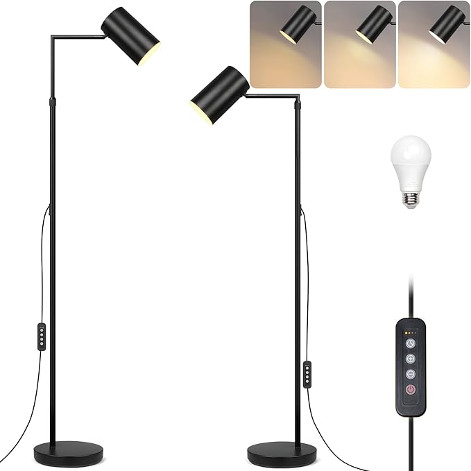 Arc Black Floor Lamp for Living Room with Timer, Stepless Dimmable&Height Adjustable Modern Reading Standing Lamps for Living Room,Reading Room,Office,LED Bulb Included (Black-DM)