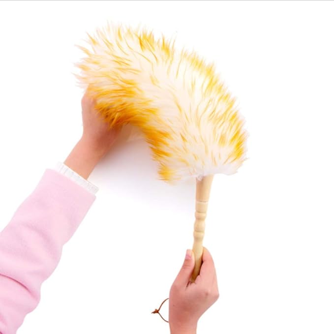 Lambswool Duster with Solid Wooden Handle,Leather Hang Strap,18.9 inch Long,Natural Feather Duster for Cleaning Ceiling Fans,Window Blinds,Computer Screens,Bookshelves etc