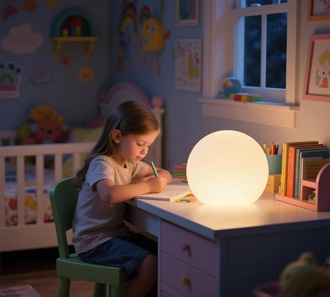 LED Night Light Ball Globe Lamp with Remote 8 Inch 16 RGB Colors Dimmable Mood Lights Rechargeable Outdoor Globe Light for Patio Nursery or Home Decor IP65 Waterproof Ball Light